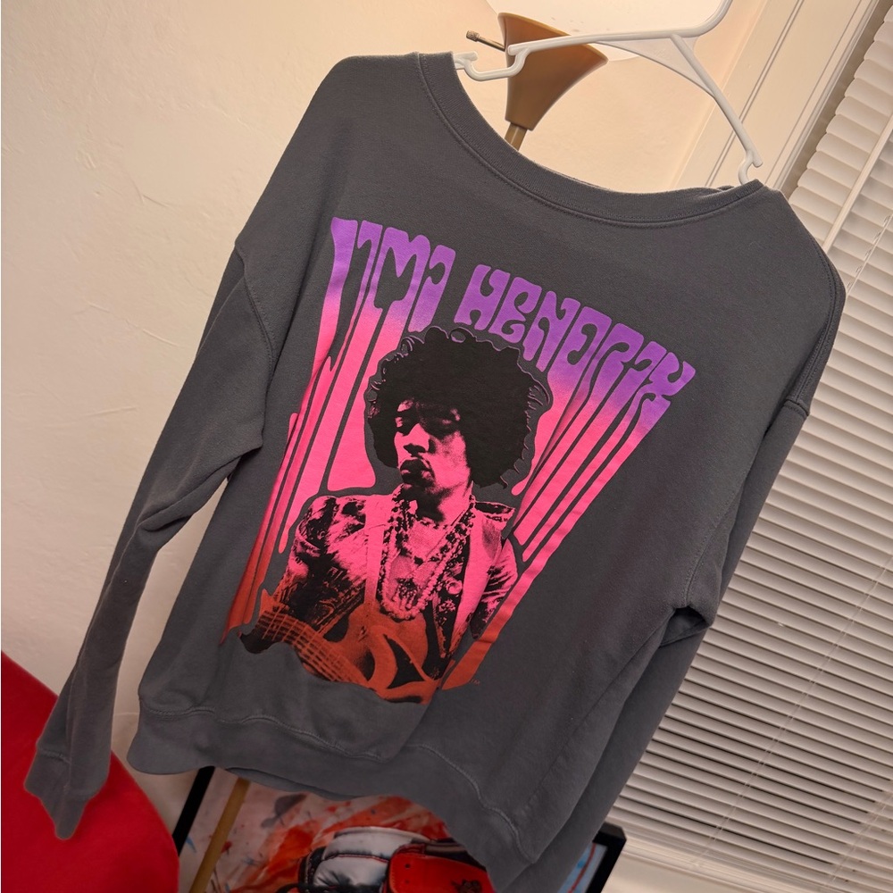 Graphic Crewneck Sweatshirt - Charcoal with Pink & Orange Print